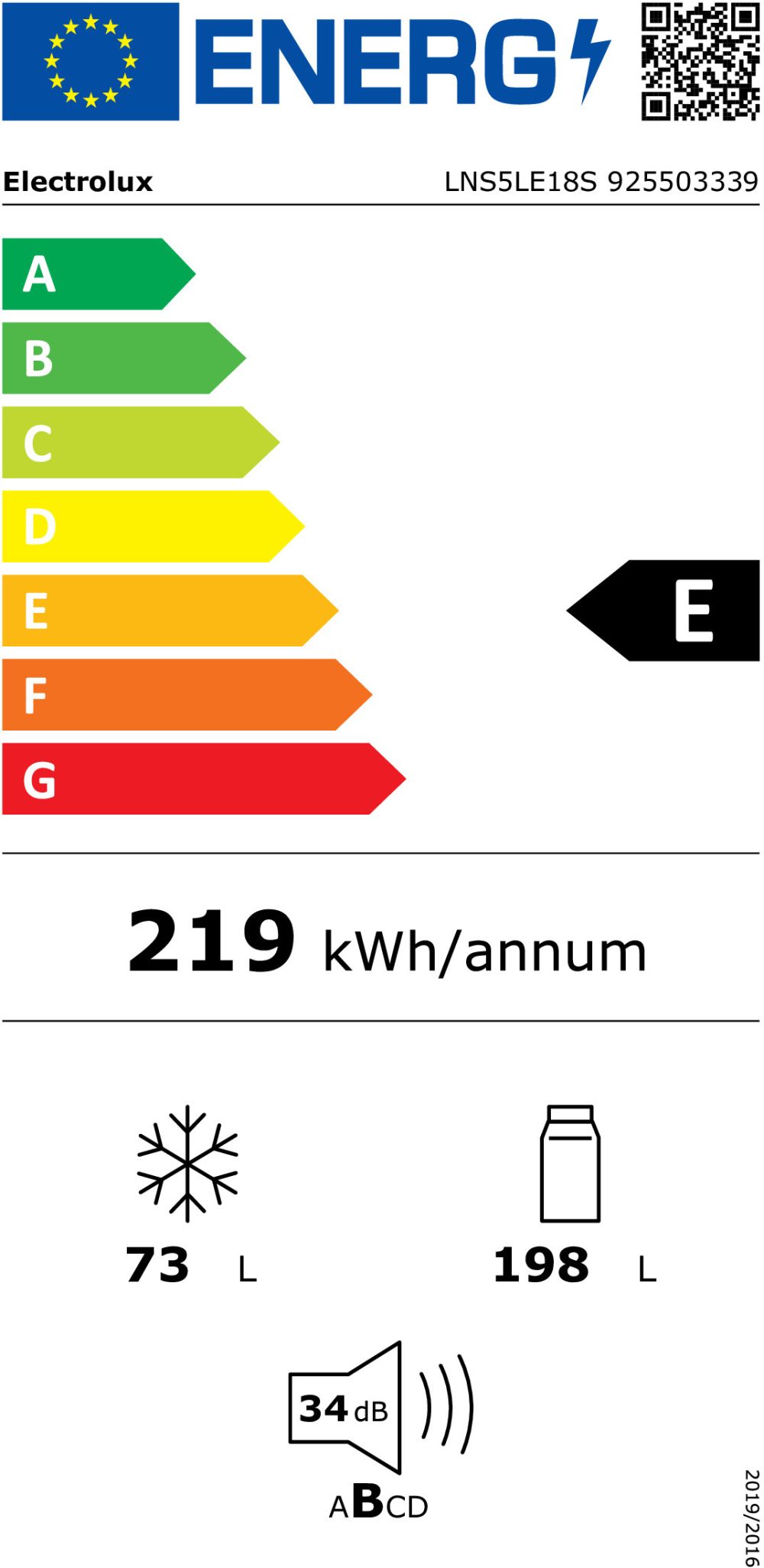 FRIGORÍFICO COMBINADO ENCASTRE ELECTROLUX LNS5LE18S( Low Frost  - Branco  - 271 Litros ) - Image 2
