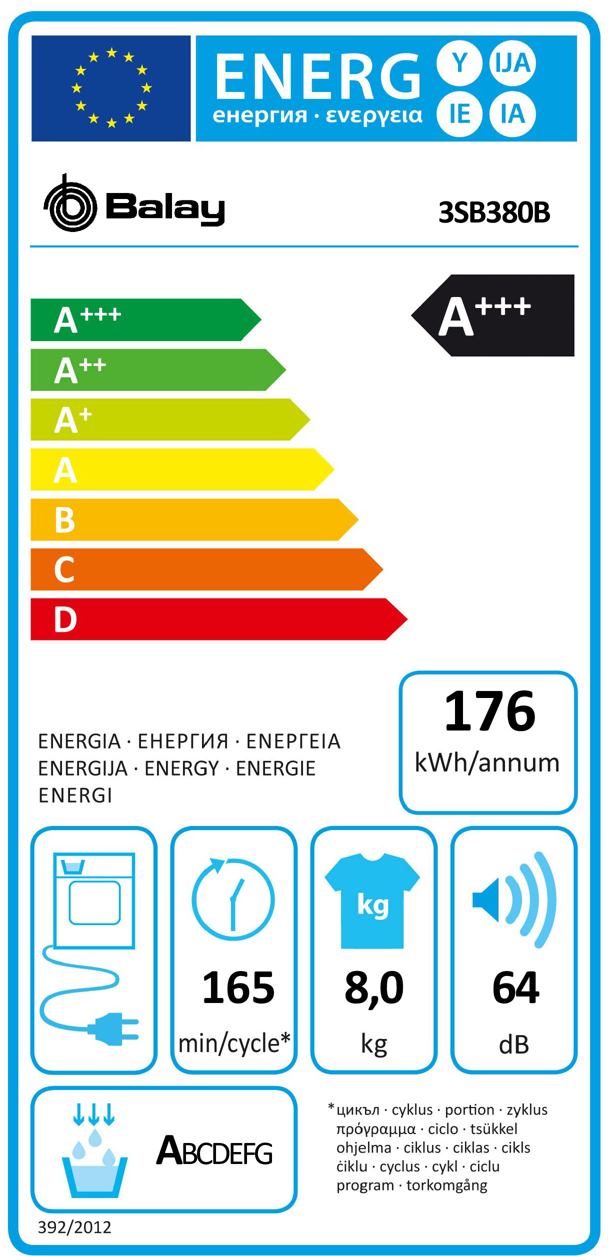 MÁQUINA DE SECAR ROUPA BALAY 3SB380B( 8 Kg - Condensação com Bomba de Calor - A+++ ) - Image 2