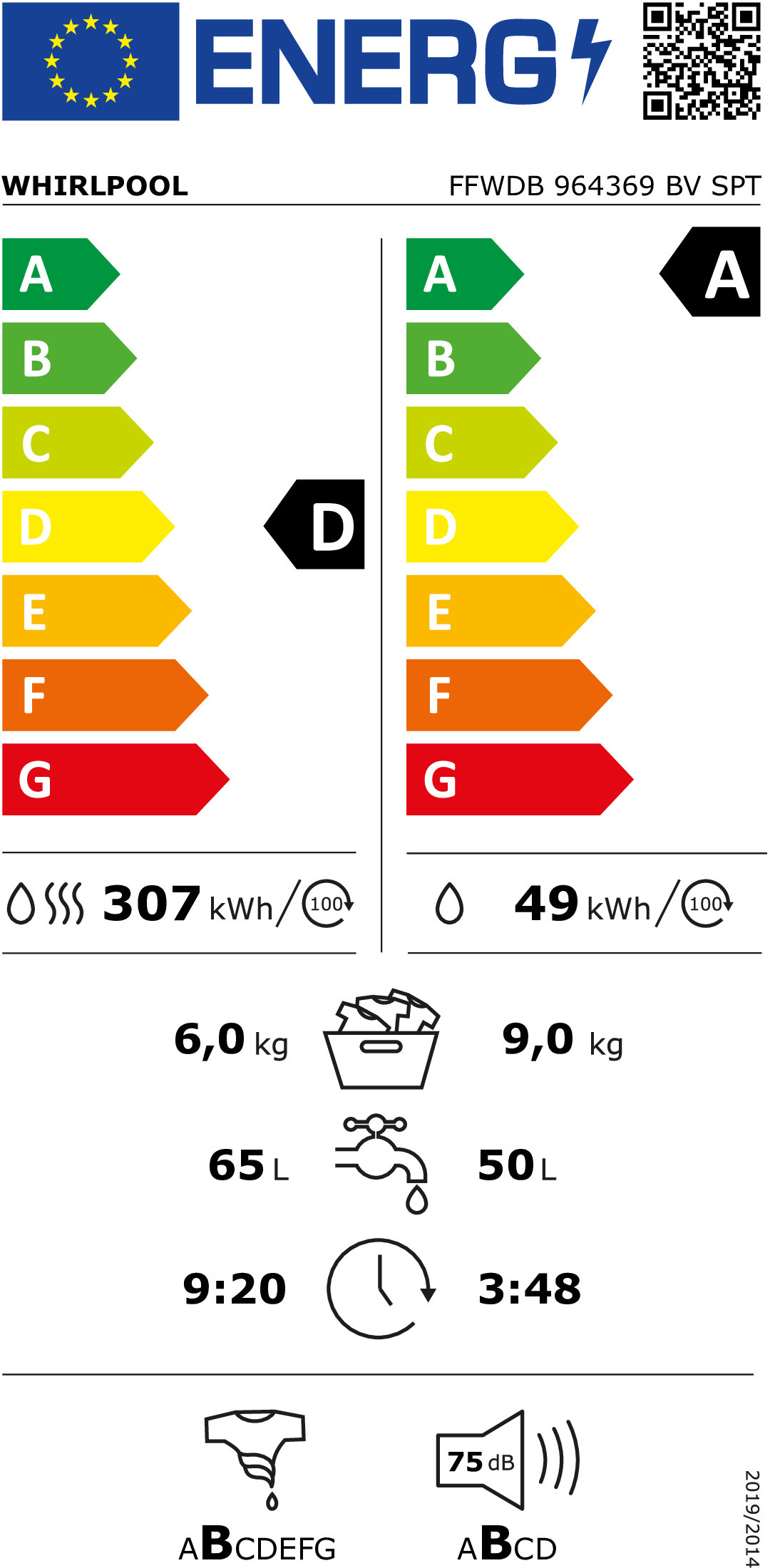 MÁQUINA DE LAVAR E SECAR ROUPA WHIRLPOOL FFWDB964369BVSPT( 1400 rpm - 9 Kg - 6 Kg ) - Image 2