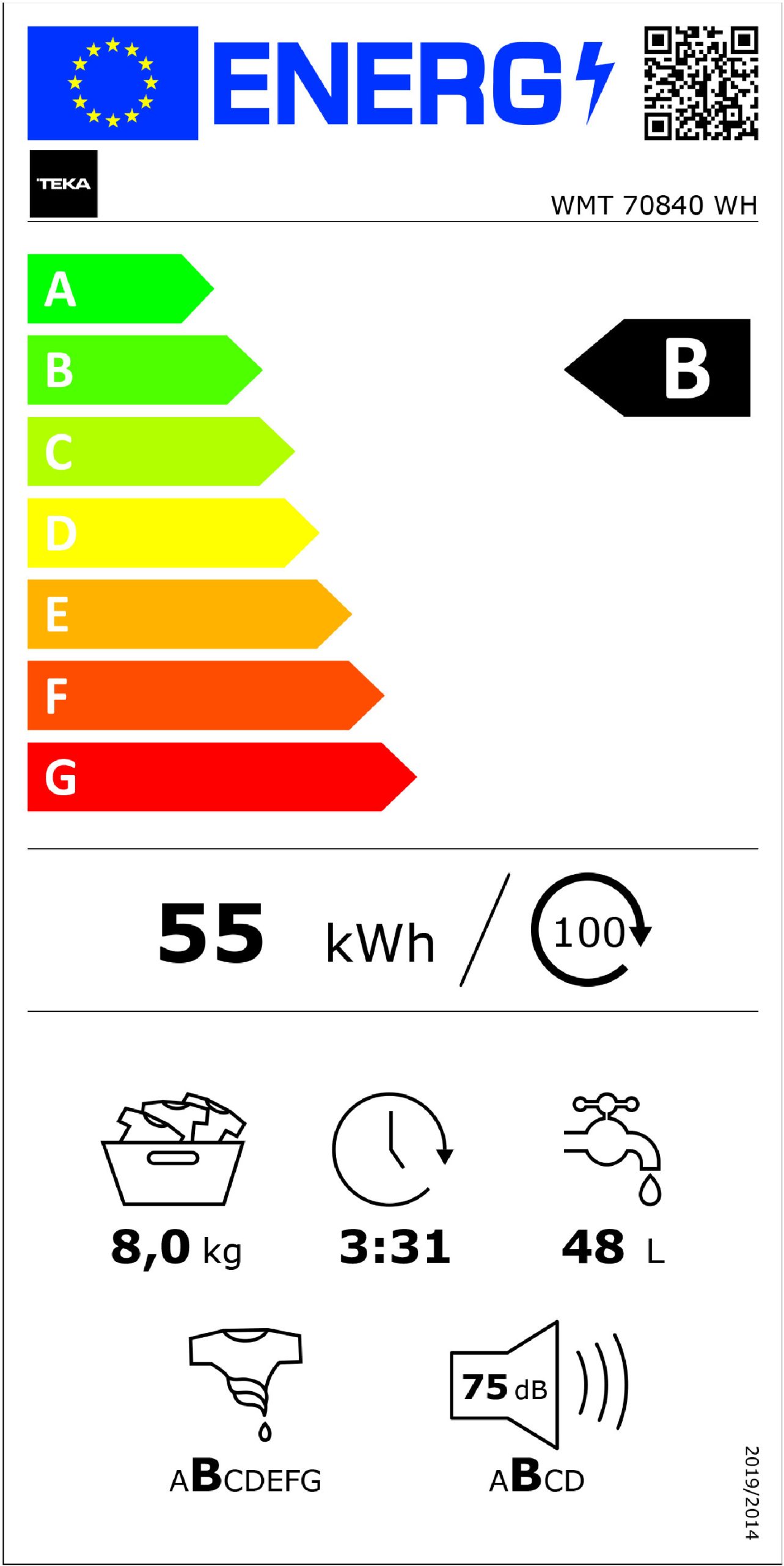 MÁQUINA DE LAVAR ROUPA TEKA WMT70840WH( 1400 rpm - 8 Kg - Branco ) - Image 2