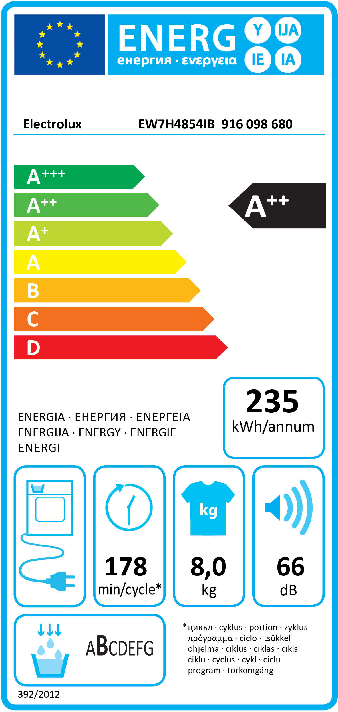 MÁQUINA DE SECAR ROUPA ELECTROLUX EW7H4854IB( 8 Kg - Condensação com Bomba de Calor - A++ ) - Image 2