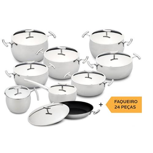 TREM DE COZINHA + FAQUEIRO SILAMPOS YUMI ( Inox - Composto por: Caçarola com asas e tampa de 16 cm - C... )