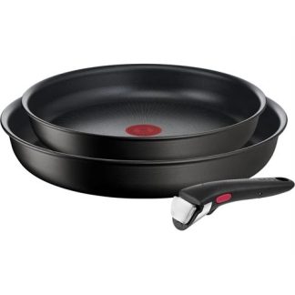SET 2 FRIGIDEIRAS &#43  1 PEGA TEFAL L7639143( 24 + 28 cm - Revestimento antiaderente em Titanium  - Preto  )