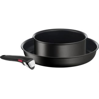 SET FRIGIDEIRA+ CAÇAROLA+ PEGA TEFAL L7639443( 28 + 20 cm - Revestimento antiaderente em Titanium  - Preto  )