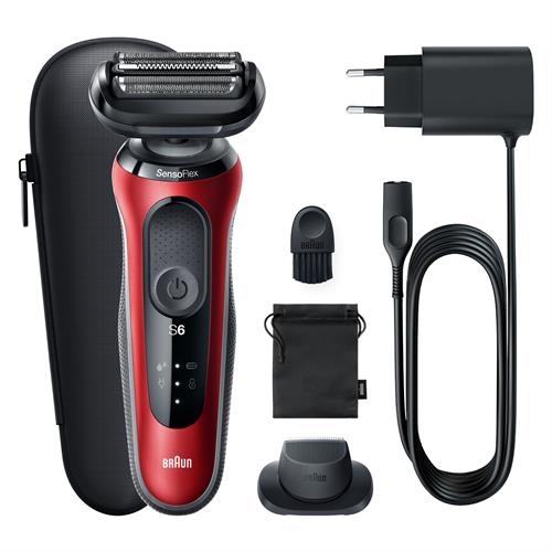 MÁQUINA DE BARBEAR BRAUN S6 61-R1200 S RED( Recarregável - 50 minutos - Vermelho / Preto )