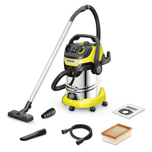 ASPIRADOR SEM SACO KARCHER WD6P( 1300 W - 30 L - Inox / Amarelo )