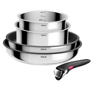SET 2 FRIGIDEIRAS +  2 CAÇAROLAS +  1 PEGA TEFAL L881S504 ( Interior antiaderente Titanium  - Inox  - Composto por: 2 fr... )