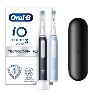 ESCOVA DE DENTES ELÉTRICA BRAUN IO3DUO PRETO+ AZUL ( Recarregável  - Preto / Azul  - Sensor de Pressão Inteligent... )